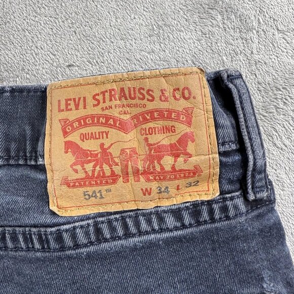 Levis 541 Jeans Mens 34x32 Black Gray Denim Athletic Fit Tapered Leg Distressed - Picture 3 of 16